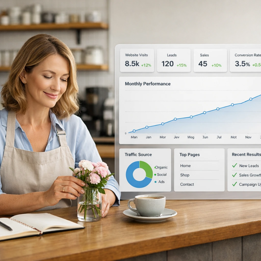 Example dashboard showing visibility checks and monthly summary